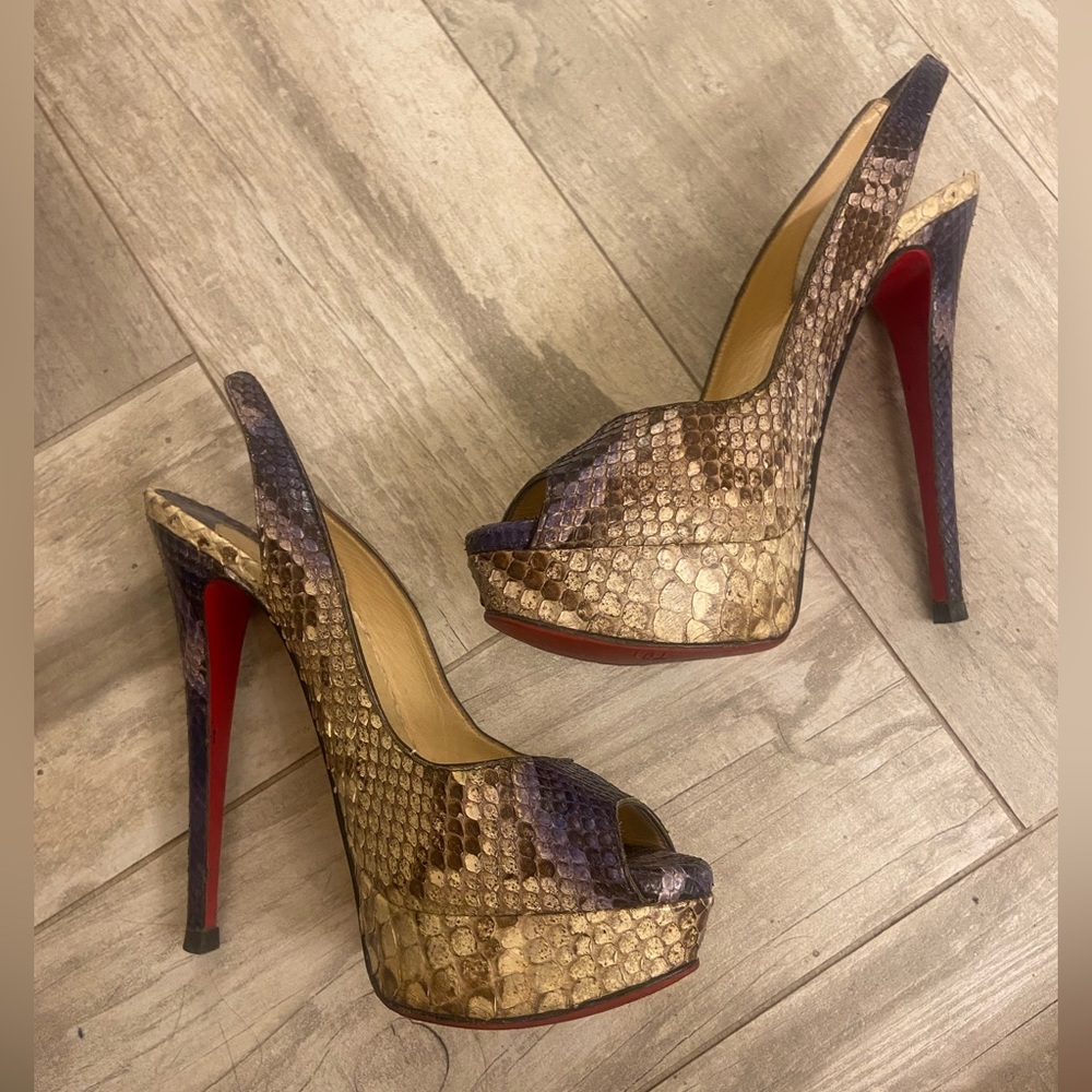 Christian Louboutin Python Lady Peep Slingbacks